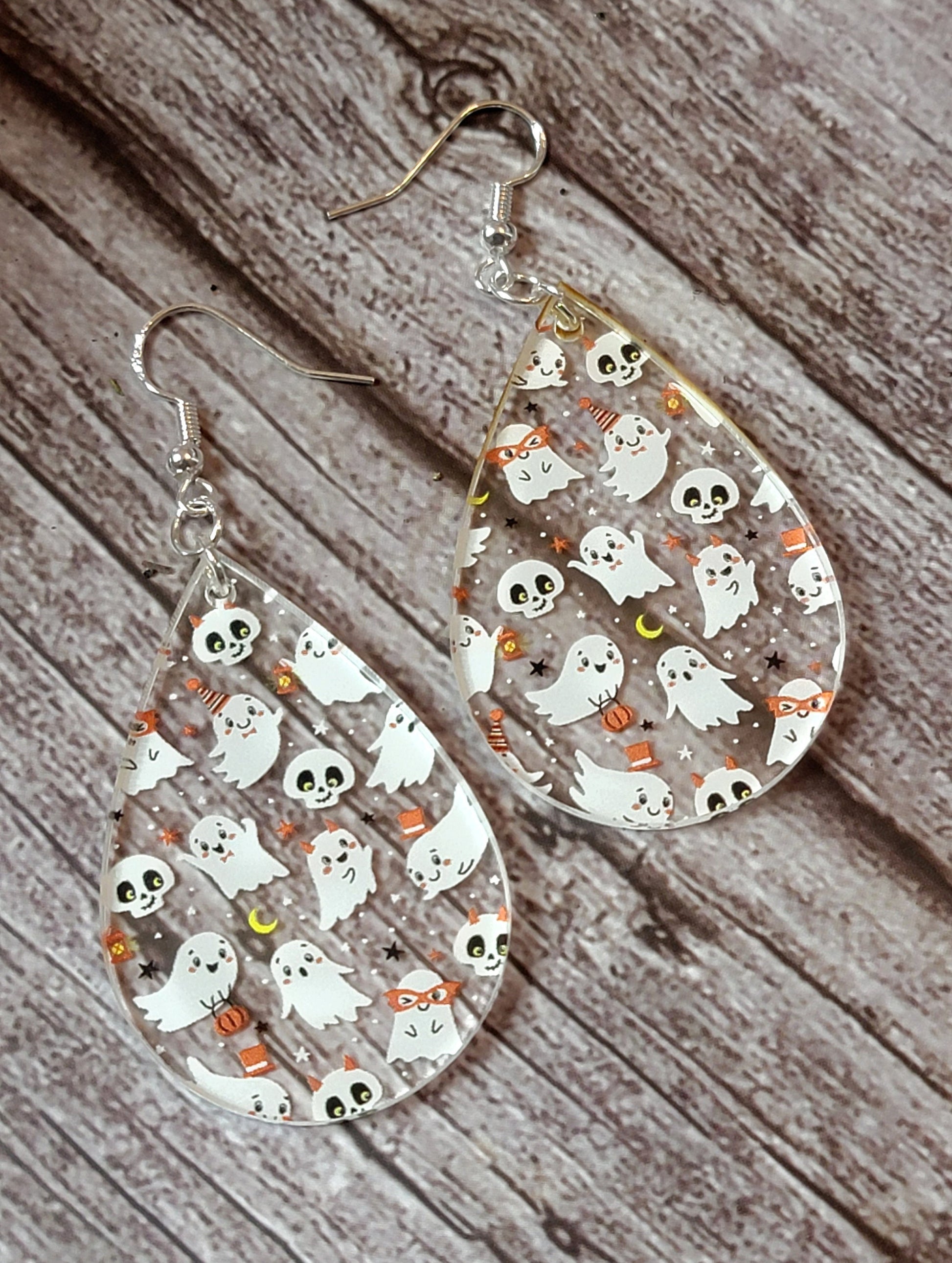 Mini Ghosts Teardrop Earrings , Halloween Ghost Acrylic Earrings.