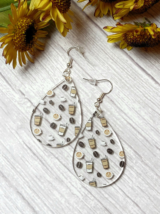 Coffee Print Earrings, Coffee Jewelry, coffee love