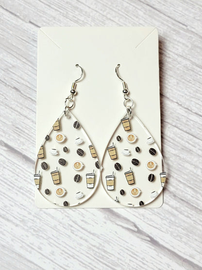 Coffee Print Earrings, Coffee Jewelry, coffee love