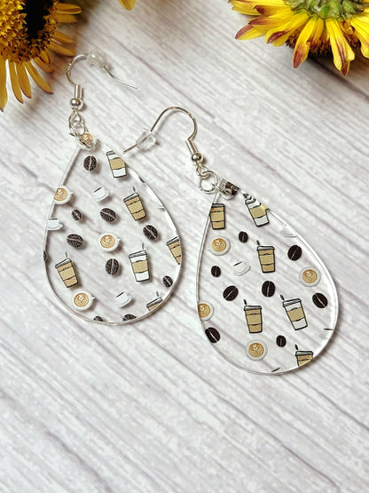 Coffee Print Earrings, Coffee Jewelry, coffee love