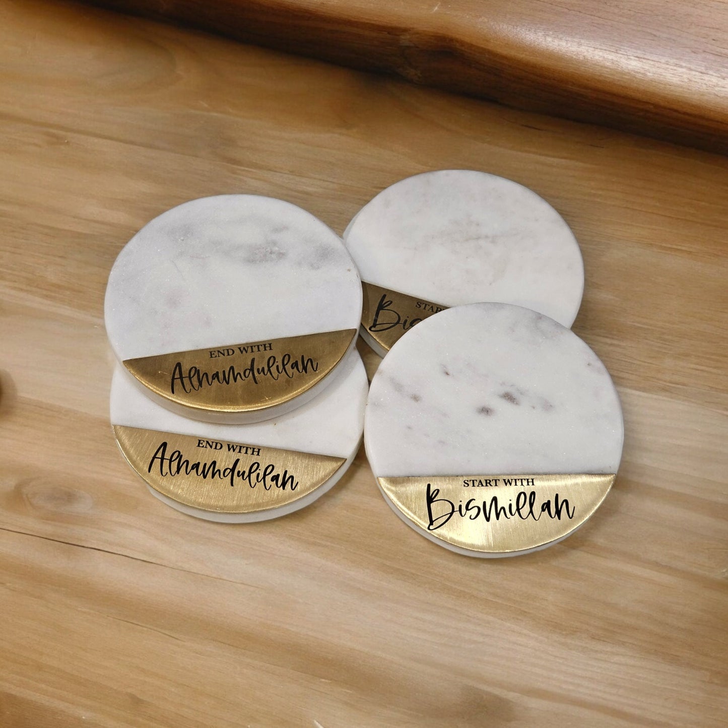 Start with Bismillah marble and brass coasters,, Eid Decor, Ramadan Decor, Muslim Gift, Start with Bismillah, End with Alhumdulilah