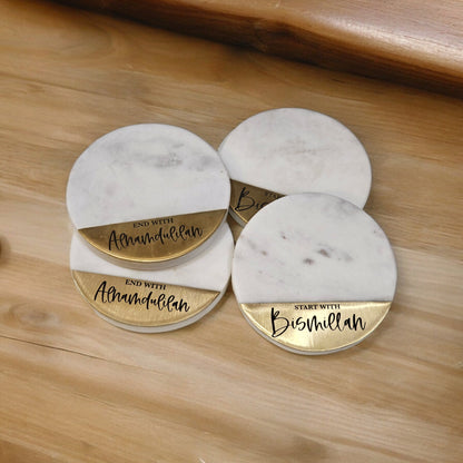 Start with Bismillah marble and brass coasters,, Eid Decor, Ramadan Decor, Muslim Gift, Start with Bismillah, End with Alhumdulilah