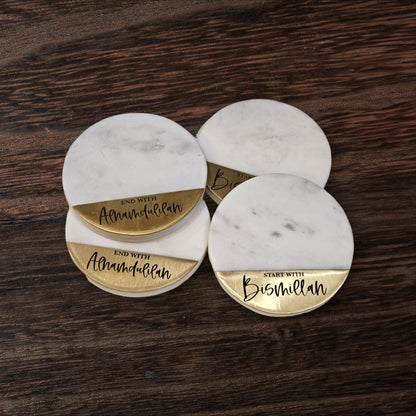 Start with Bismillah marble and brass coasters,, Eid Decor, Ramadan Decor, Muslim Gift, Start with Bismillah, End with Alhumdulilah