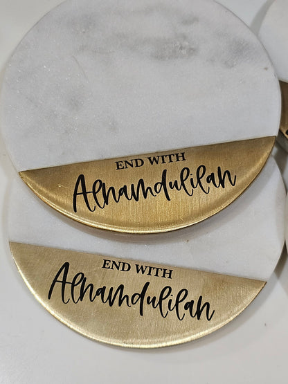 Start with Bismillah marble and brass coasters,, Eid Decor, Ramadan Decor, Muslim Gift, Start with Bismillah, End with Alhumdulilah