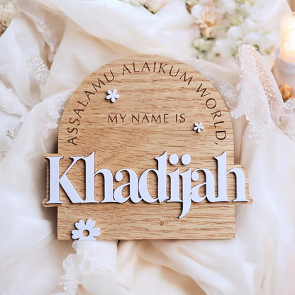 Salam Alaikum World,My Name is birth Announcement . Islamic Newborn Arrival. | Baby Milestone Cards . Muslim Baby Announcement .