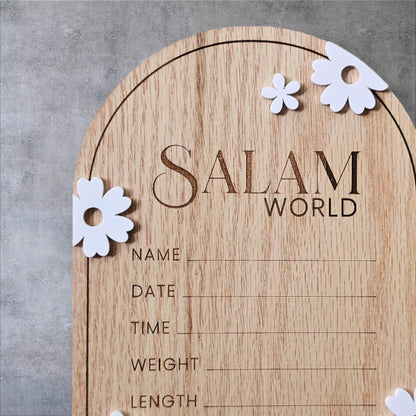 Salam World baby Announcement, Salam Baby Sign, Muslim Baby Gift, Salam World Baby Sign, Baby Shower Gift, Birth Announcement Plaque