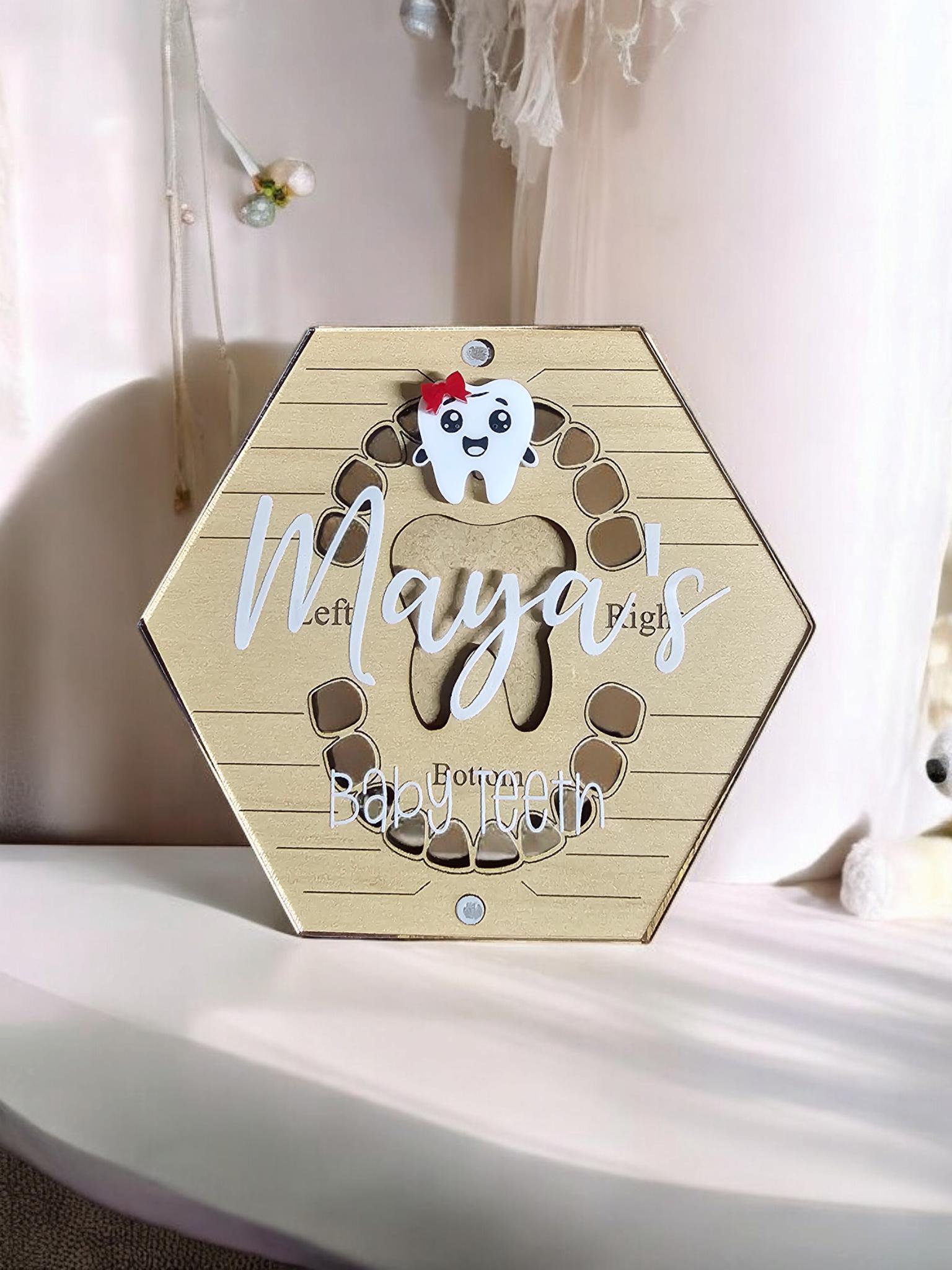 Tooth Keepsake Box, Tooth Holder, Wooden Baby Tooth Box, Baby Tooth Storage Box, Tooth Fairy Tray, Baby Shower Gift, God Child's Gift,