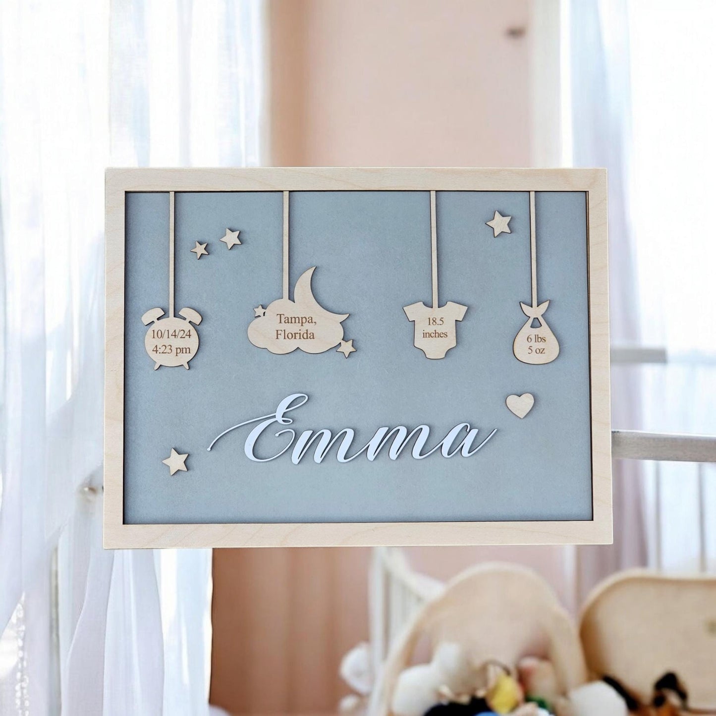 Birth Announcement Frame Sign | Personalized Baby Birth Stats | Newborn Gift | Photo Prop| Custom Wooden Sign| Boho nursery sign.