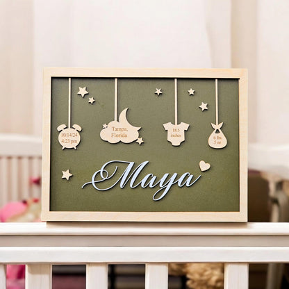 Birth Announcement Frame Sign | Personalized Baby Birth Stats | Newborn Gift | Photo Prop| Custom Wooden Sign| Boho nursery sign.