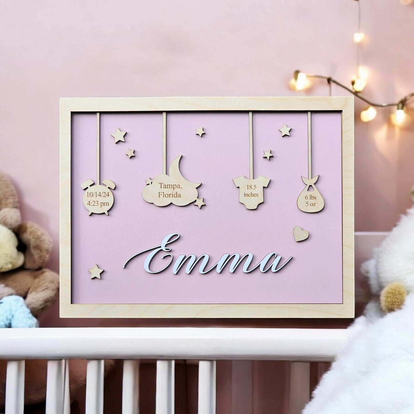 Birth Announcement Frame Sign | Personalized Baby Birth Stats | Newborn Gift | Photo Prop| Custom Wooden Sign| Boho nursery sign.