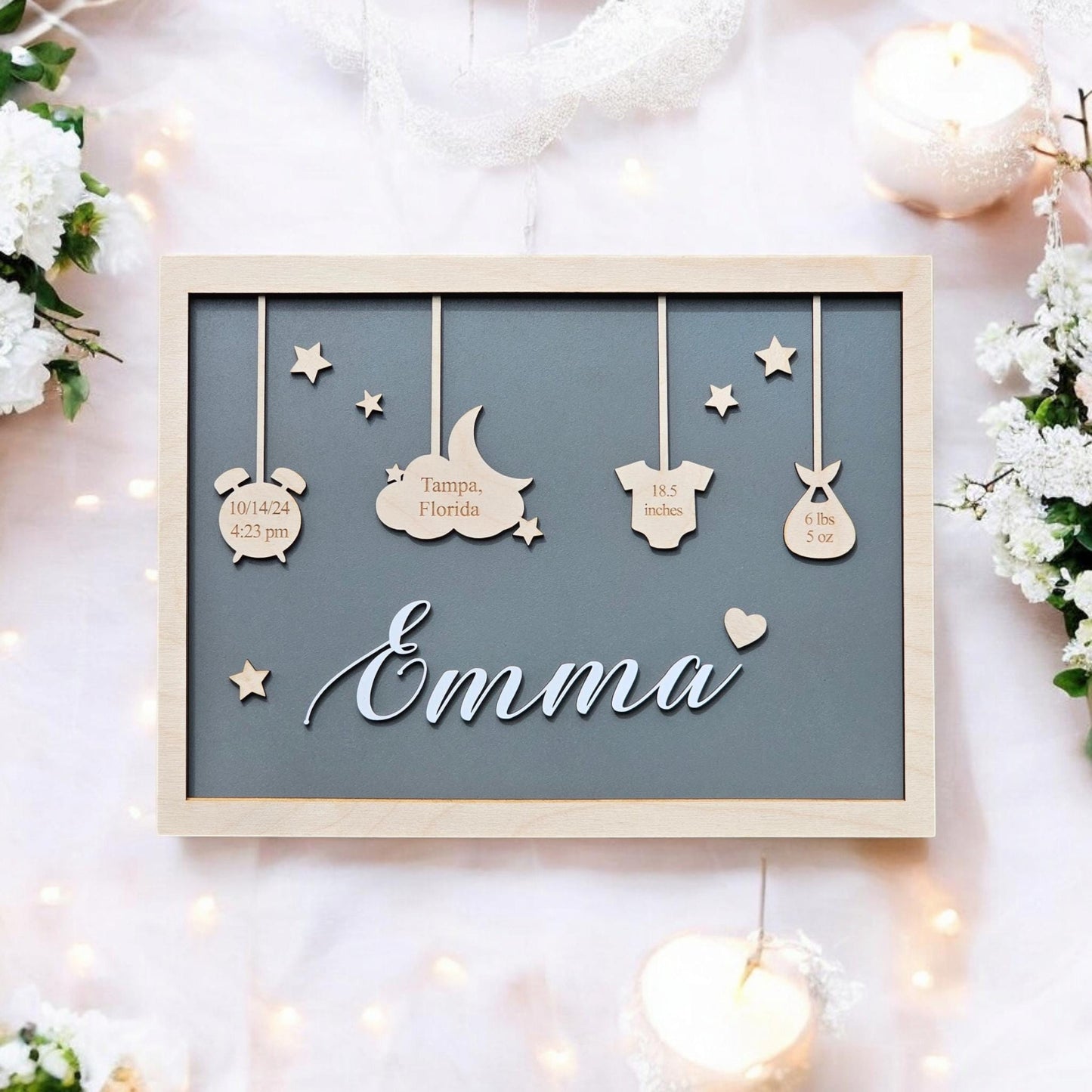 Birth Announcement Frame Sign | Personalized Baby Birth Stats | Newborn Gift | Photo Prop| Custom Wooden Sign| Boho nursery sign.