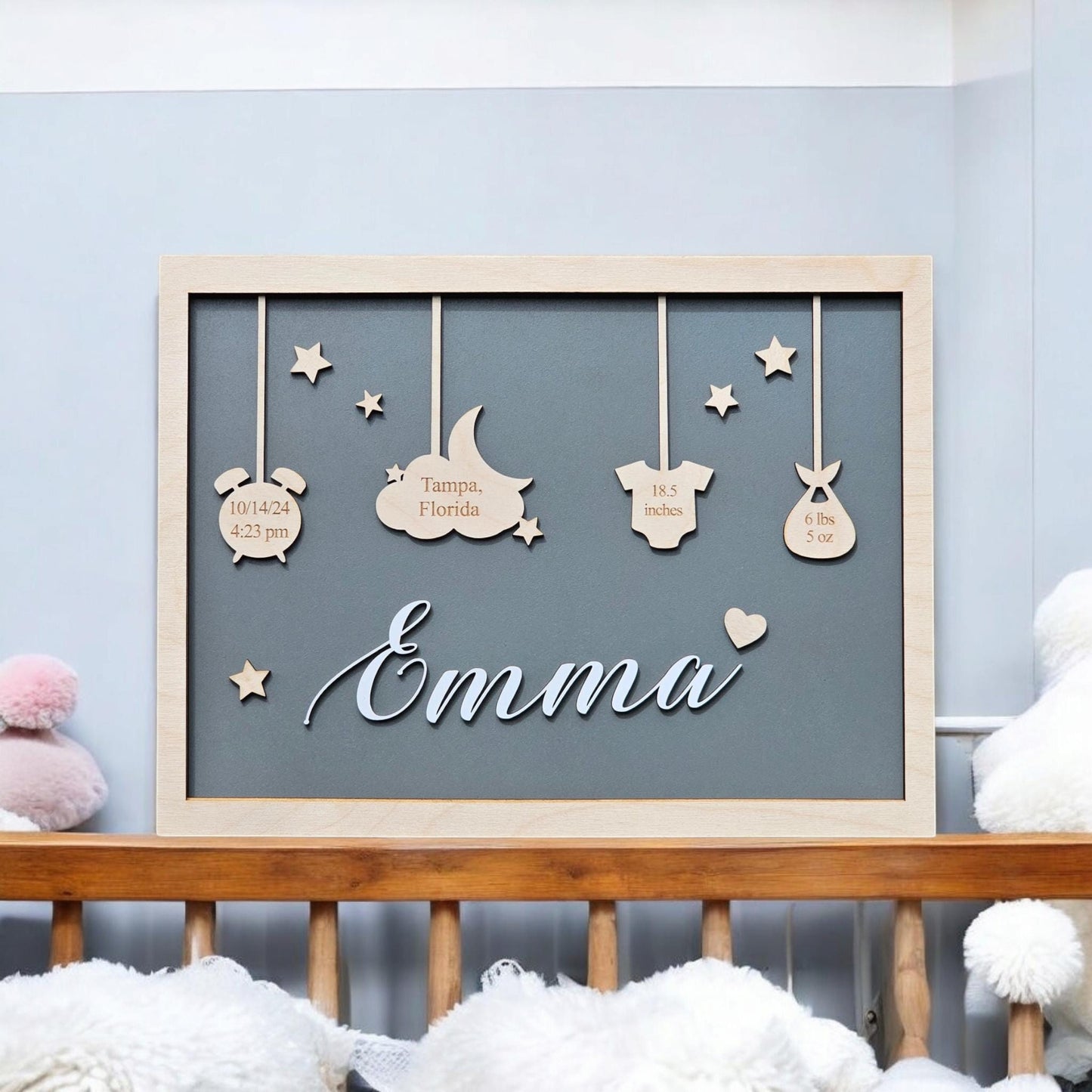 Birth Announcement Frame Sign | Personalized Baby Birth Stats | Newborn Gift | Photo Prop| Custom Wooden Sign| Boho nursery sign.