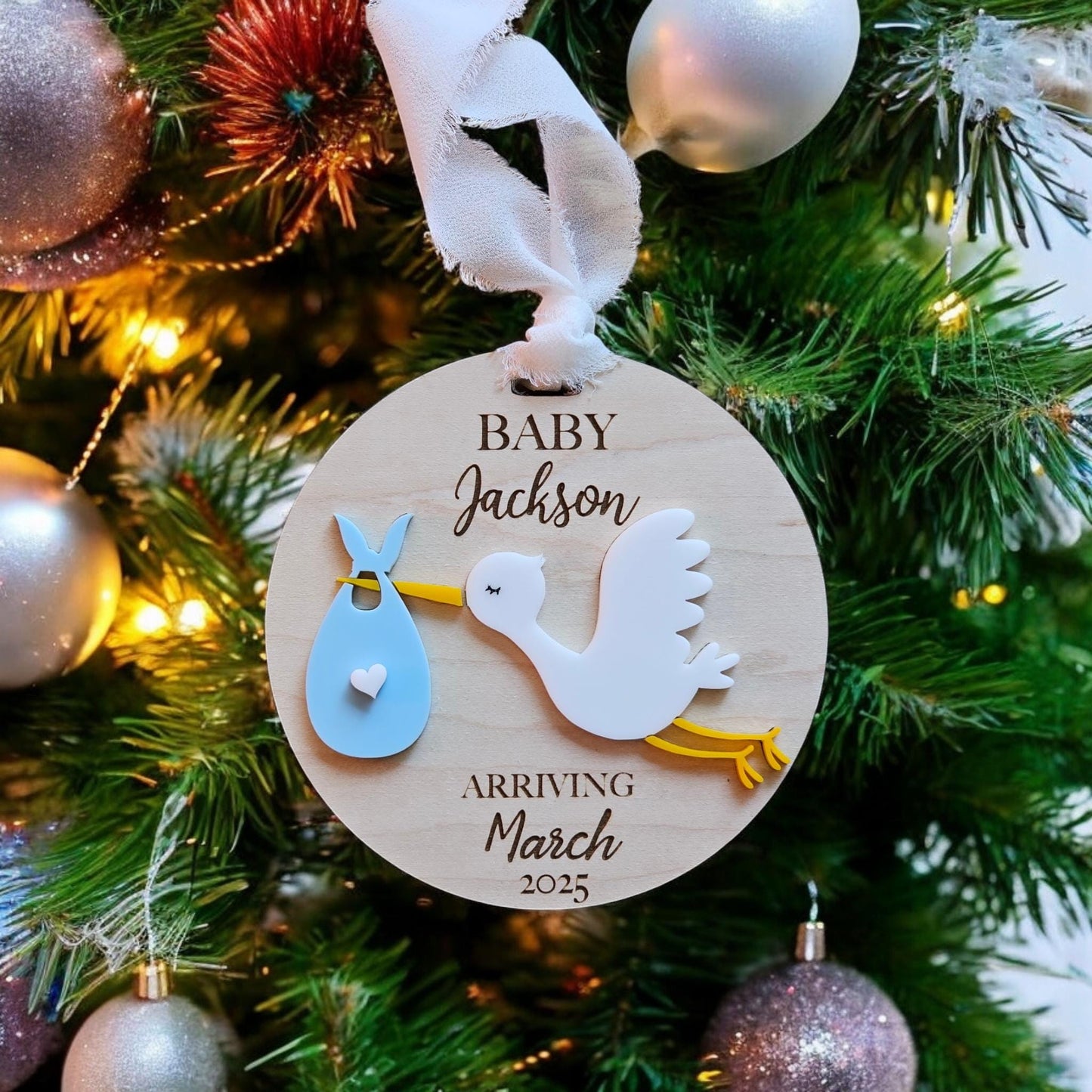 Stork pregnancy announcement | stork ornament, Stork Baby Announcement Ornament, Personalized Stork Ornament, New Baby Ornament, new baby