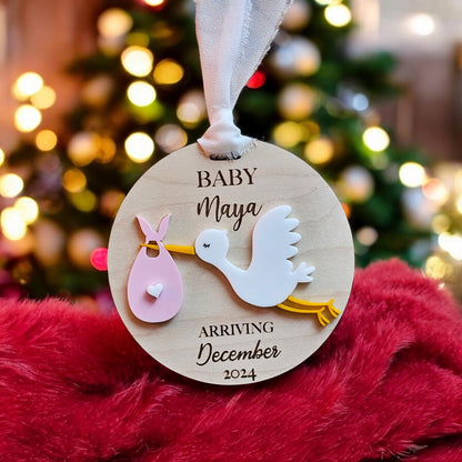 Stork pregnancy announcement | stork ornament, Stork Baby Announcement Ornament, Personalized Stork Ornament, New Baby Ornament, new baby