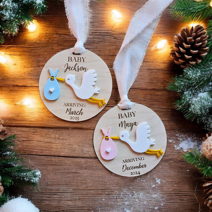 Stork pregnancy announcement | stork ornament, Stork Baby Announcement Ornament, Personalized Stork Ornament, New Baby Ornament, new baby