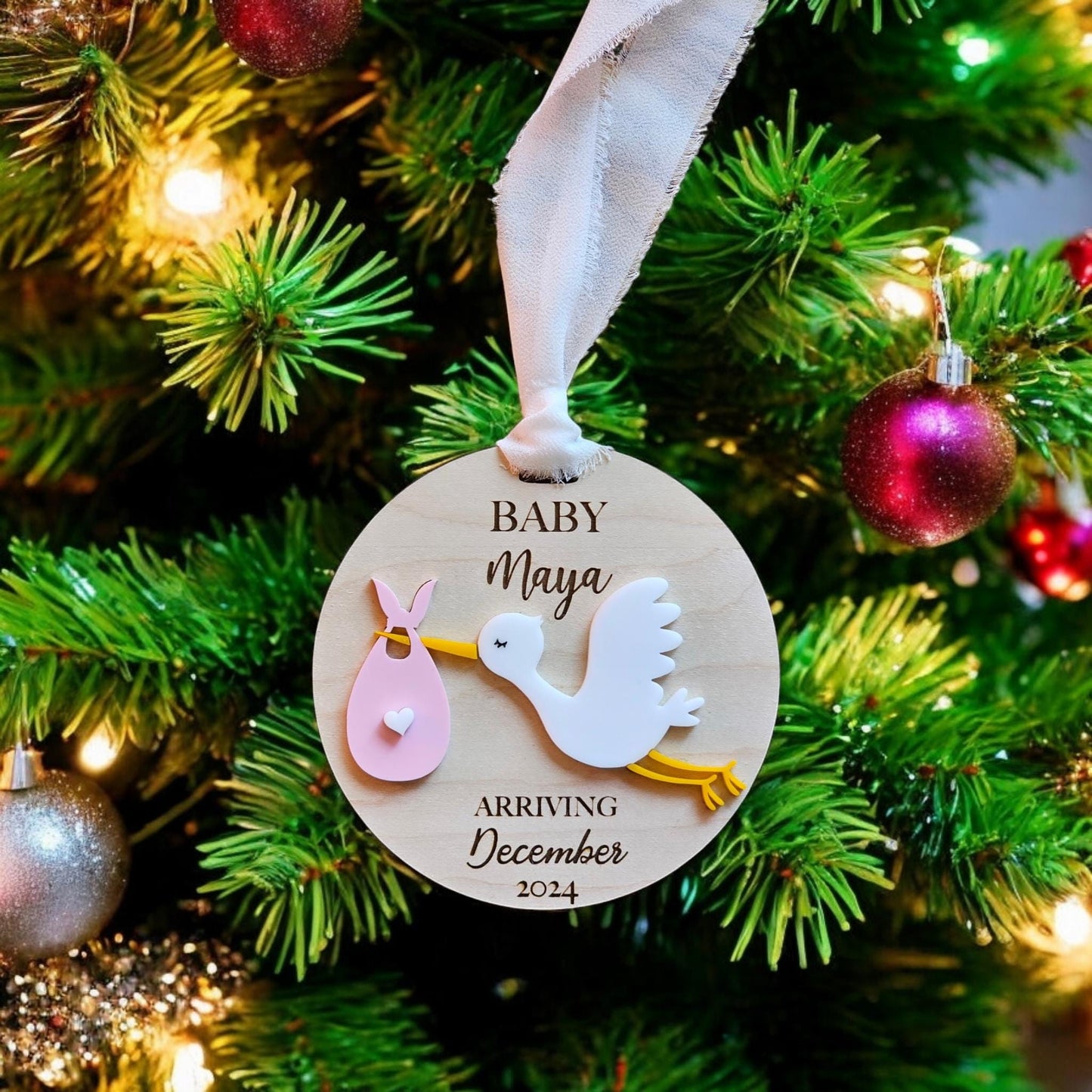 Stork pregnancy announcement | stork ornament, Stork Baby Announcement Ornament, Personalized Stork Ornament, New Baby Ornament, new baby