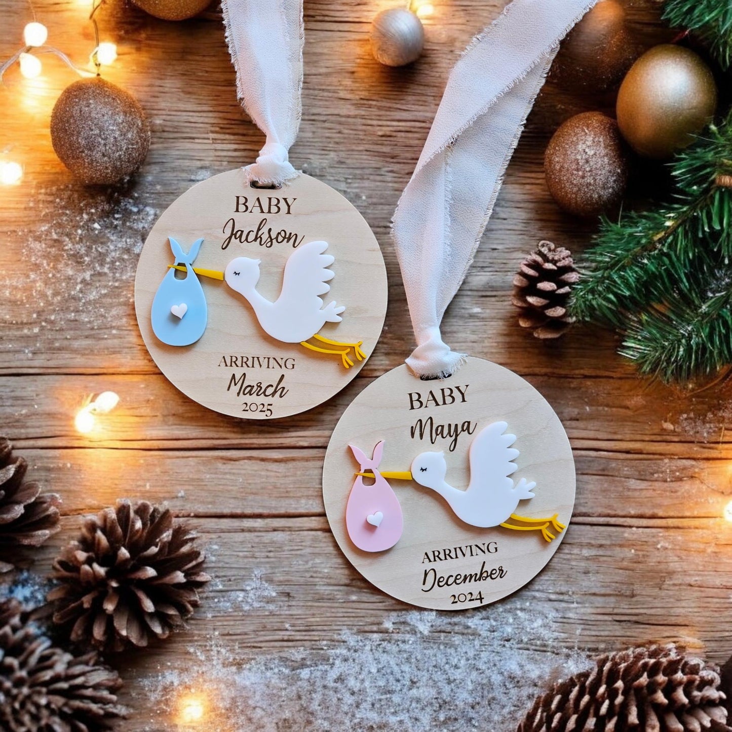 Stork pregnancy announcement | stork ornament, Stork Baby Announcement Ornament, Personalized Stork Ornament, New Baby Ornament, new baby