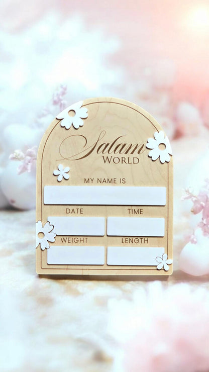 Salam World baby Announcement, Salam Baby Sign, Muslim Baby Gift, Salam World Baby Sign, Baby Shower Gift, Birth Announcement Plaque