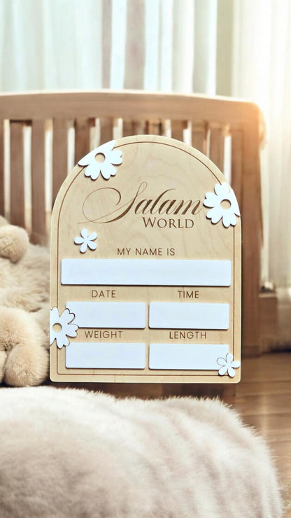 Salam World baby Announcement, Salam Baby Sign, Muslim Baby Gift, Salam World Baby Sign, Baby Shower Gift, Birth Announcement Plaque