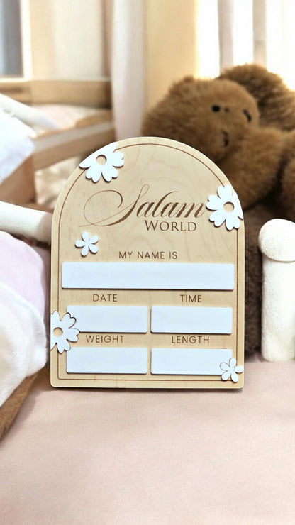 Salam World baby Announcement, Salam Baby Sign, Muslim Baby Gift, Salam World Baby Sign, Baby Shower Gift, Birth Announcement Plaque