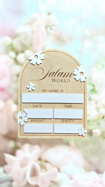 Salam World baby Announcement, Salam Baby Sign, Muslim Baby Gift, Salam World Baby Sign, Baby Shower Gift, Birth Announcement Plaque